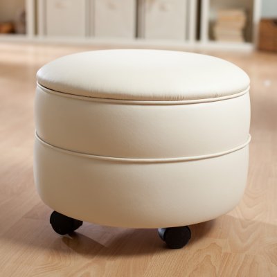 Ian Round Faux Leather Storage Ottoman Blue - NW002-12