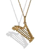 9ct Gold Angel Adorned Harp Pendant & Gold Chain.