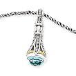 925 Silver & Blue Topaz Long Fancy Drop Pendant with 14k Gold Accents