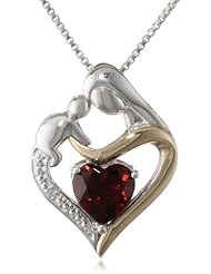 XPY Sterling Silver and 14k Gold Gemstone Heart Mom Pendant Necklace, 18"