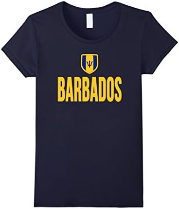 Women's BARBADOS T-shirt Barbadian Tridents Flag Soccer Cricket Tee Large Navy