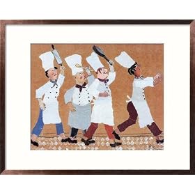 Chefs with Burning Pan Framed Art Poster Print by Lizbeth Holstein, 30x26
