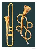 Musical Instruments: Trombone and Labyrinthine Trumpet Giclee Poster Print by English School, 18x24