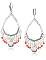 Judith Jack "Carnaval" Sterling Silver Marcasite  Mother-Of-Pearl and Coral Drop Earrings