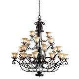 IMAGE OF Kichler Lighting 1858CZ Cottage Grove - Twenty Seven Light Four Tier Chandelier, Carre Bronze Finish with Mocha Wisp Glass