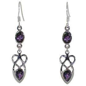 Vintage sterling silver and faceted Amethyst vintage celtic twist hook earrings