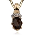 18kpl Genuine Smoky Quartz & Diamond Accent Oval Pendant on 18" Chain