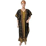 WomensKaftanEthnicBlackOlivePrintCaftanKimonoSleeveResortWear