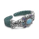 Carolyn Pollack Sterling Silver Teal Leather Silverado Cuff Bracelet