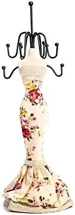 Colorful Flower Linen Rings Mannequin Jewelry Holder Earrings Bracelets Organizer (Long Dress)