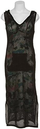 KERSH Hooded Knit Crochet Tank Dress,BLK,L