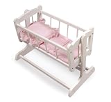 Badger Basket Heirloom Style Doll Cradle With Blanket And Pillow - Pink/White