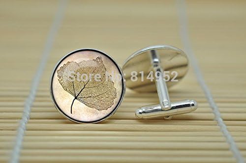Pretty Lee Leaf Jewelry Fall Leaves Skeleton Leaf Cufflinks In Silver Glass Cabochon Cuff Links C1359