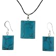 Turquoise (S) Rectangle Pendant and Earring Set - Pendant (18x23mm), Earrings (14x18mm) - Adjustable Cord Necklace