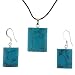 Turquoise (S) Rectangle Pendant and Earring Set - Pendant (18x23mm), Earrings (14x18mm) - Adjustable Cord Necklace