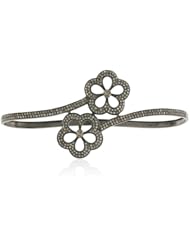 Diamond Pave Flower Design Palm Bracelet .925 Sterling Silver Womens Jewelry