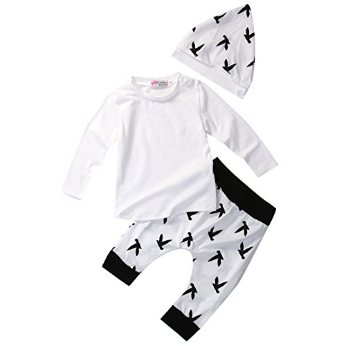 MowMee Baby Boys Girls Cotton T-shirt and Pigeons Print Pants Outfit with Hat