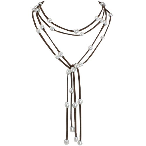 Brown Double Strand Floating Lariat Necklace