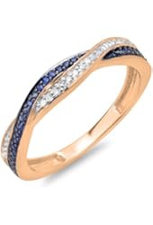 10K Gold Round White Diamond & Blue Sapphire Ladies Stackable Anniversary Wedding Band Swirl Ring
