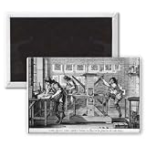 French printing press, 1642 (engraving) by.. - 3x2 inch Fridge Magnet - large magnetic button - Magnet