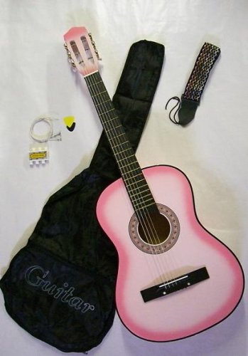 Childrens Toyshop  Musical Instruments : Austin Bazaar 38" Pink Acoustic Guitar with Gig Bag and Accessories