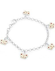 Unicornj Sterling Silver Childrens Bracelet with Butterfly Charms White and Red Dots