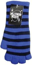 BLUE AND BLACK STRIPED FINGERLESS KNIT GLOVES