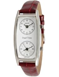 Pedre Womens Silver-Tone Traveler Series Dual Time Watch #6645SX-RED-CRC