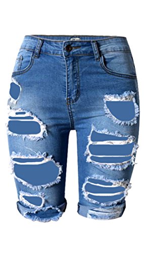 XQS Womens Fashion Chic Hole Low Rise Jeans Short Pants Leggings