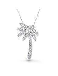 Bling Jewelry Sterling Silver CZ Pave Palm Tree Pendant Necklace 16 in.