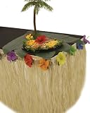 9' Natural Color Nylon Table Skirting with Hibisucs Flowers