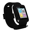 (6 Color Option) iPod Nano 6th Gen watch wrist band skin case for iPod Nano 6th Generation, 6G / 6 compatible with 8GB / 16GB + MiniSuit Key Chain (Black)