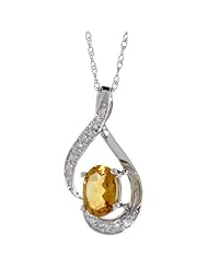 14k White Gold Natural Citrine Necklace 0.92 ct 7x5 Oval, 0.07 ct Diamond 18 inch
