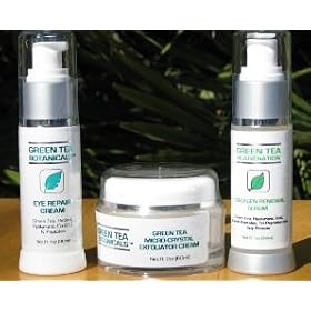 Green Tea Skin Renewal Kit includes Green Tea Exfoliating Cream, Green Tea Eye Repair & Green Tea Renewal Serum