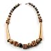 Long Chunky Wooden Geometric Necklace (Brown & Beige)