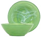 Colorful Recycled Art Glass Lime Green Fruit Bowl 10"D, 3.5"H