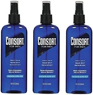 Consort for Men Hair Spray, Non-aerosol, Extra Hold, Unscented -8 Oz (Pack of 3) Hair Product