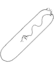 14k White Gold Dolphin Adjustable Anklet 11" w/ Spring Ring Clasp