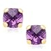 10k Yellow Gold Checker Board Cushion Cut Amethyst Stud Earrings