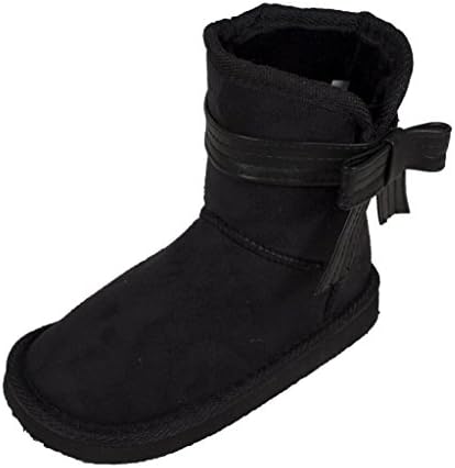 Lustacious Kid's Girly Side Bow Pull On Toddler Ankle Winter Boots, black faux suede, 9 T