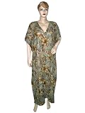 Resort Wear Womens Floral Print Lightweight Sheer Cotton Cover Up Kaftan Caftan Kaftan Brown Grey Evening Dress
