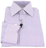 Mens Luciano Barbera White Lilac Striped Barrel Cuff Dress Shirt - Size 16.5 (EUR 42) - 34/35