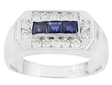 14K White Gold Man's Sapphire and Diamond Ring
