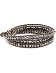 Chan Luu Hematite Leather Wrap Bracelet