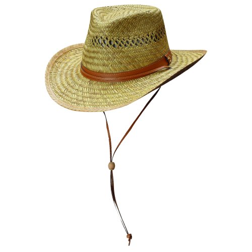 Dorfman Pacific Mens Rush Straw Lightweight Outback Hat with Chin Cord, Medium, Natural