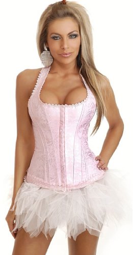 Pink Brocade Full-Back Corset and Pettiskirt