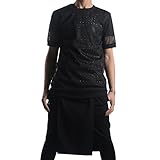 LONGVIS® ファッション メッシュ セクシー ホロー サマー半袖 Tシャツ 201111 [並行輸入品 (XXL)