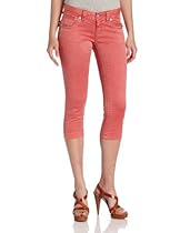Hot Sale Miss Me Juniors Metallic Border Stitch Capri Jean, Coral, 30