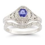 Antique-Style Tanzanite Wedding Ring Set