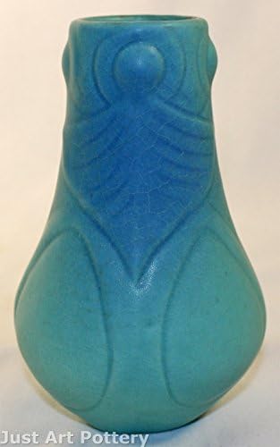 Van Briggle Pottery 1940s Stylized Leaves Turquoise Vase Shape 3